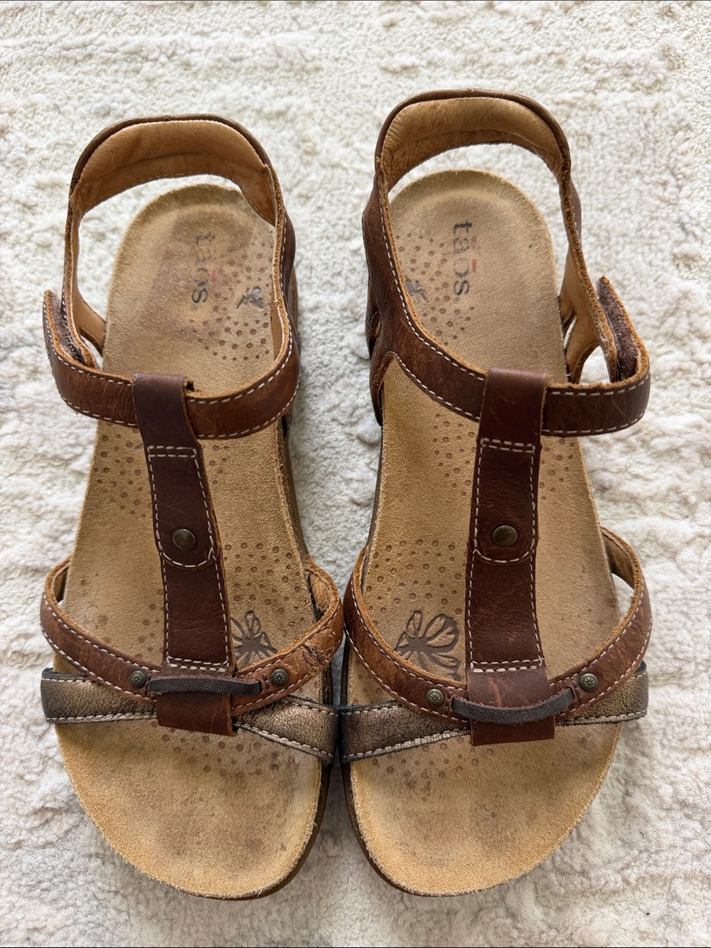 Taos Footwear Brown Leather T-Strap Comfort Sandals